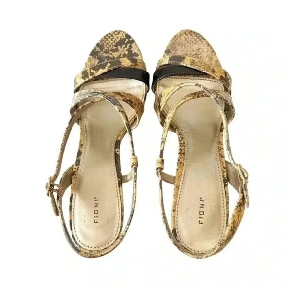 Fioni Strappy High Heel Sandals Snakeskin Tan Brown Faux Leather Size 7.5 - Picture 8 of 14